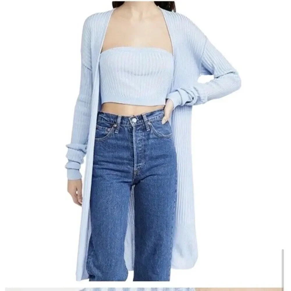 Free People Carly Cardi 2pc Set Womens Size Large Cardigan Ribbed With Tube Top